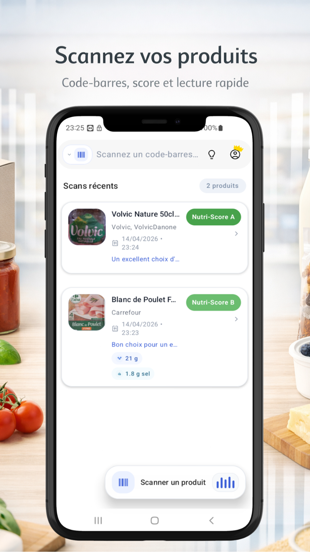 Historique de scans produits dans FridgeSpark