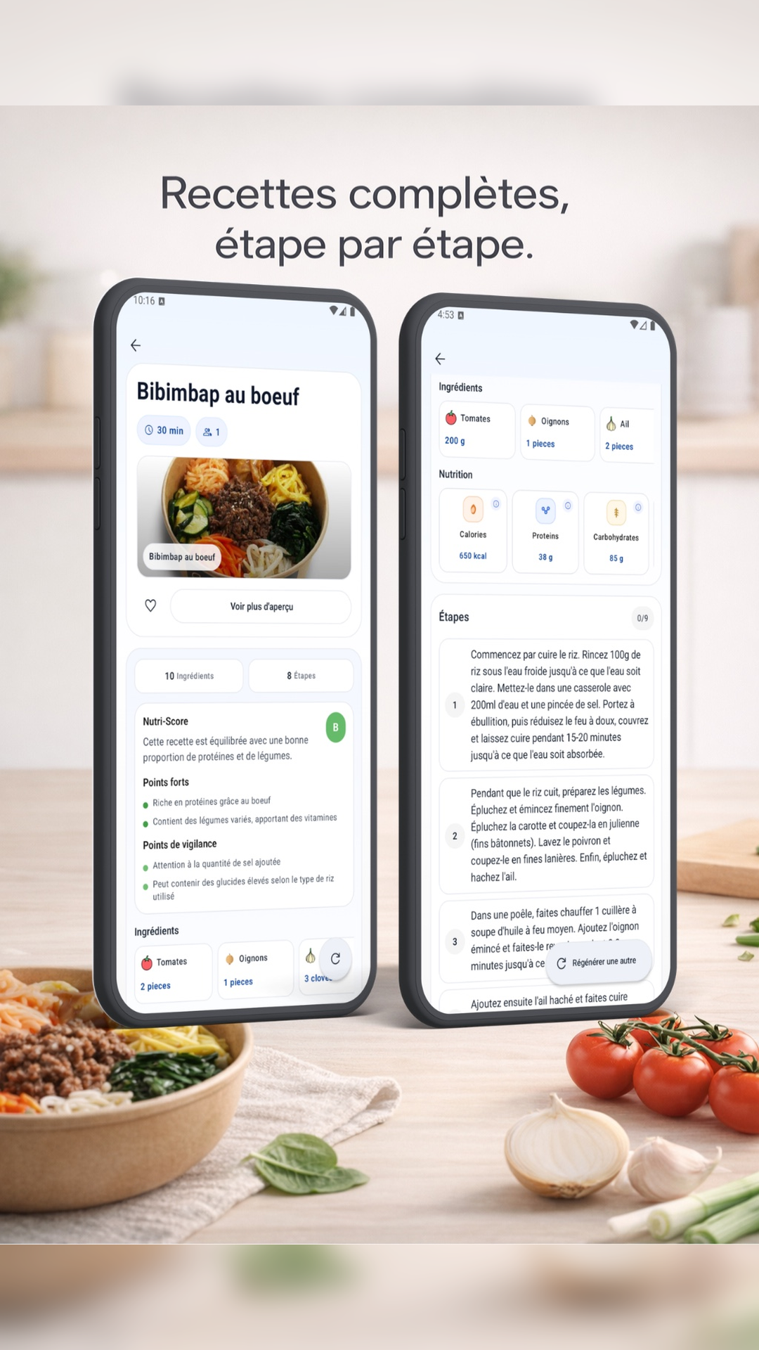 Recette complète étape par étape dans FridgeSpark